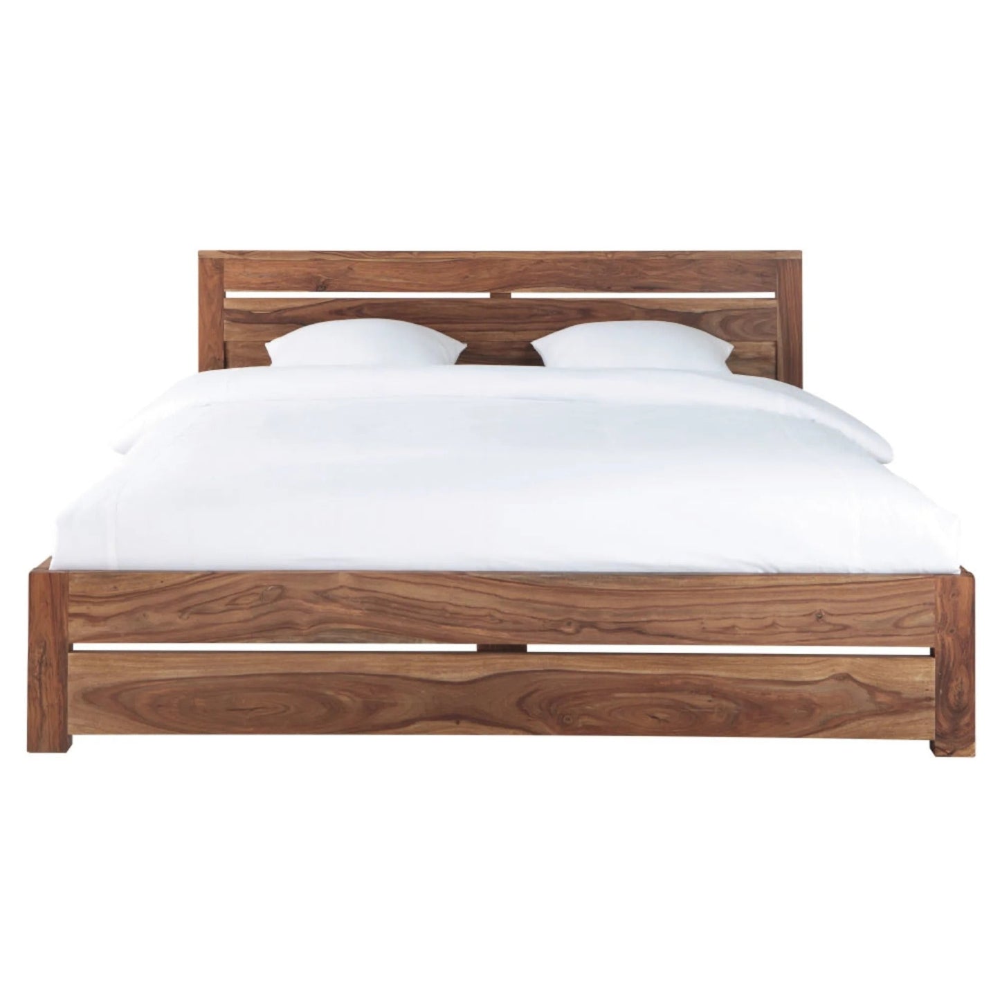 Heri King Size Bed Minimalist Solid Sheesham Wood  | Slatted Headboard | Dark Natural Finish