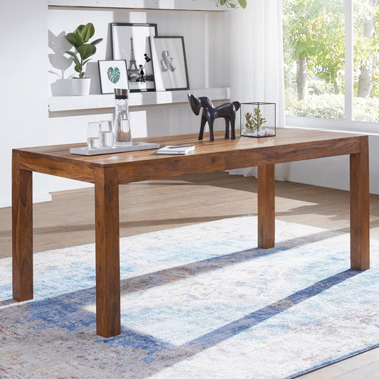 Solid Sheesham Wood Dining Table Contemporary Block-Leg Design