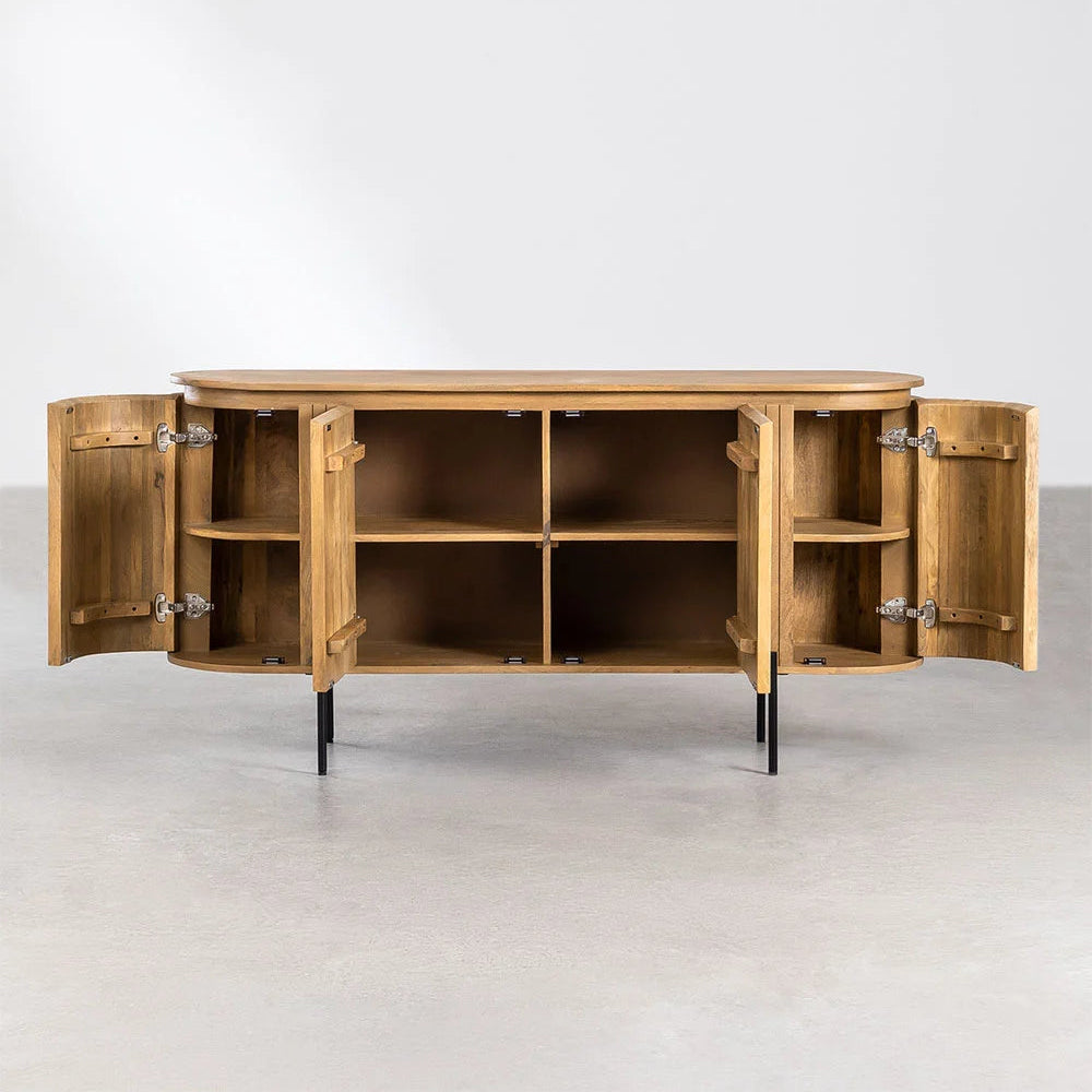 Fluted Curve Mango Wood Sideboard  with Black Metal Legs