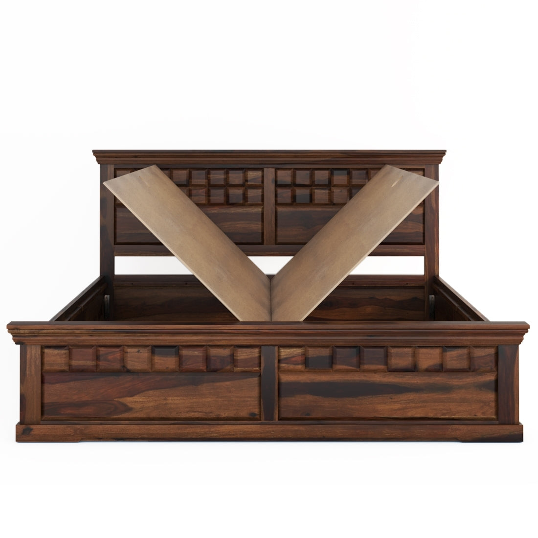 Prashiv Solid Wood King Size Drawer Storage Bed In Provincial Teak Finish