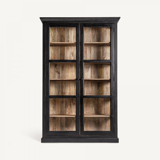 Industrial Farmhouse Black Solid Mango wood with 2 door Bookshelf in Rustic Black Finish