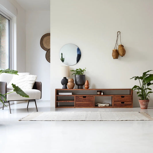 Modern Cube Rustic TV Unit Honey Oak Finish with Extensive Storage