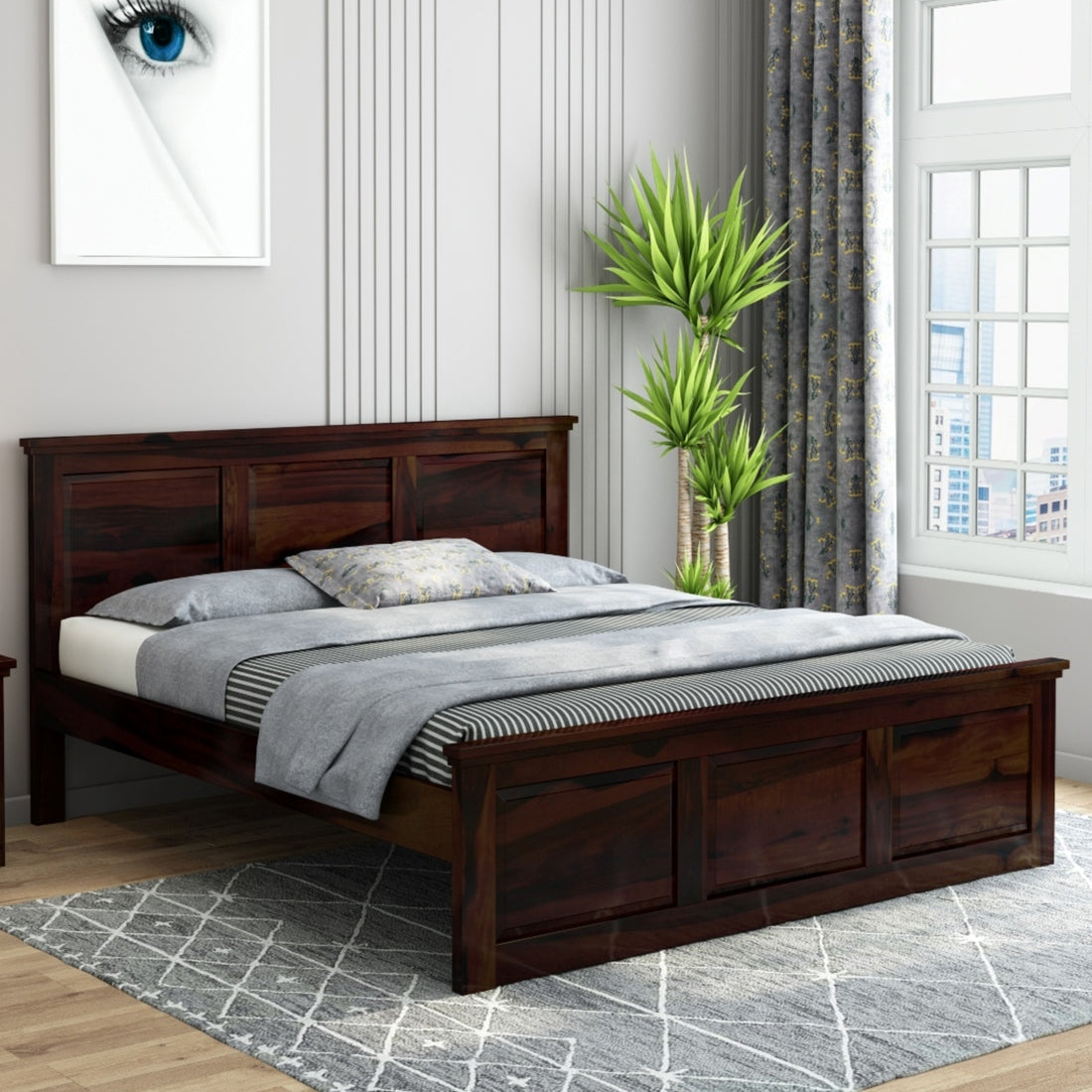 Stainfleld Solid Wood King Size Bed In Walnut Finish Premium Non-Storage Wooden Bed Frame