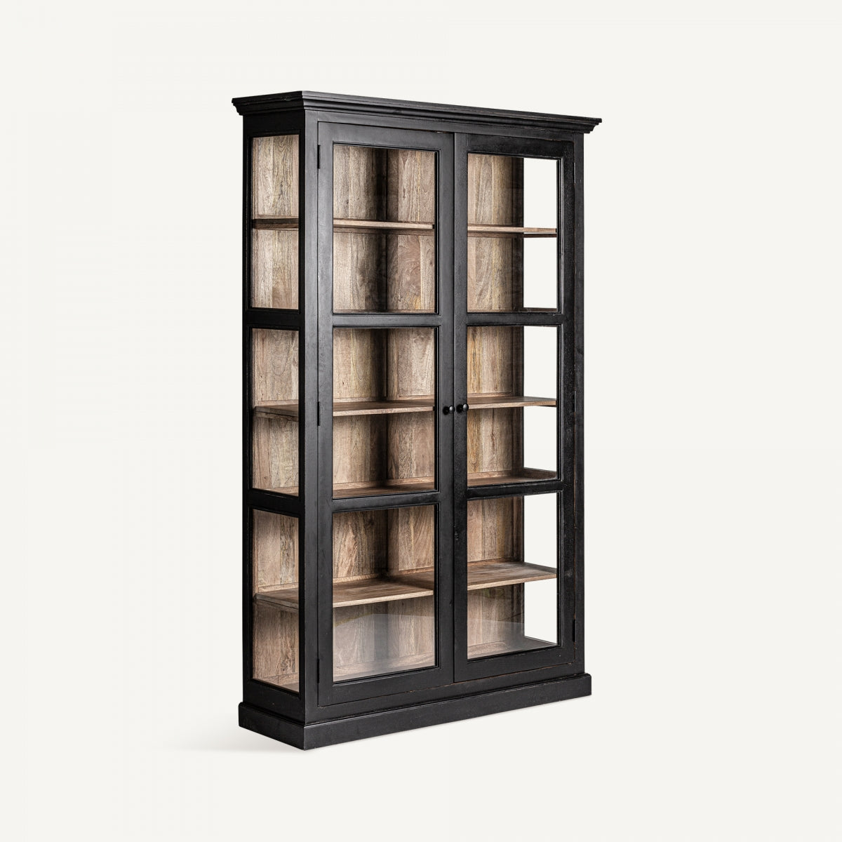 Industrial Farmhouse Black Solid Mango wood with 2 door Bookshelf in Rustic Black Finish