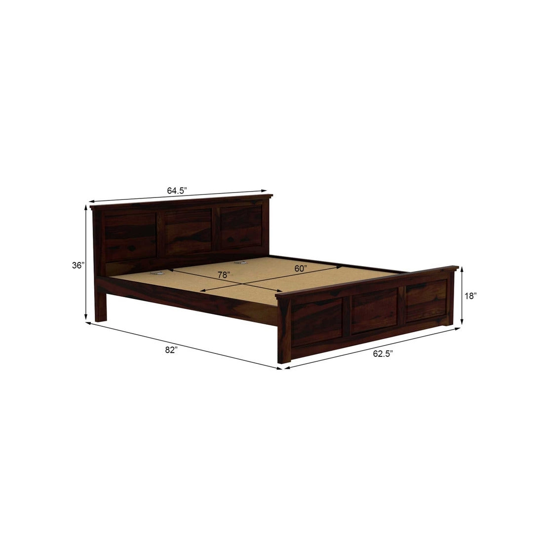 Stainfleld Solid Wood King Size Bed In Walnut Finish Premium Non-Storage Wooden Bed Frame