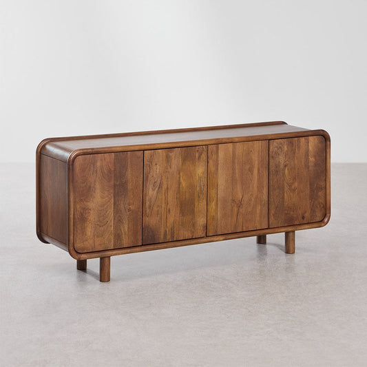 Retro Sculptural Sideboard | Barrel-Shape 4-Door Media Console with Rounded Edges