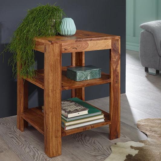 Cube Design Solid Wood Sheesham Side Table with Storage