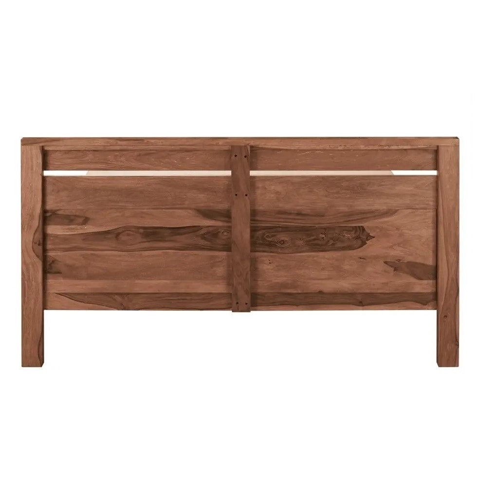 Heri King Size Bed Minimalist Solid Sheesham Wood  | Slatted Headboard | Dark Natural Finish