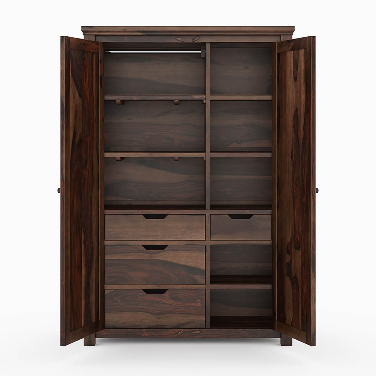 Classic Sheesham Wood 2-Door Wardrobe with Multi-Level Storage