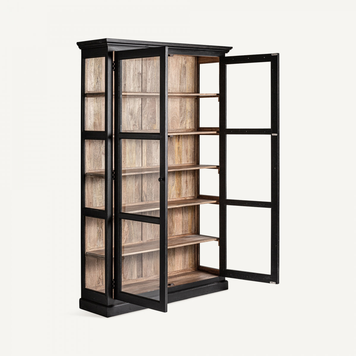 Industrial Farmhouse Black Solid Mango wood with 2 door Bookshelf in Rustic Black Finish