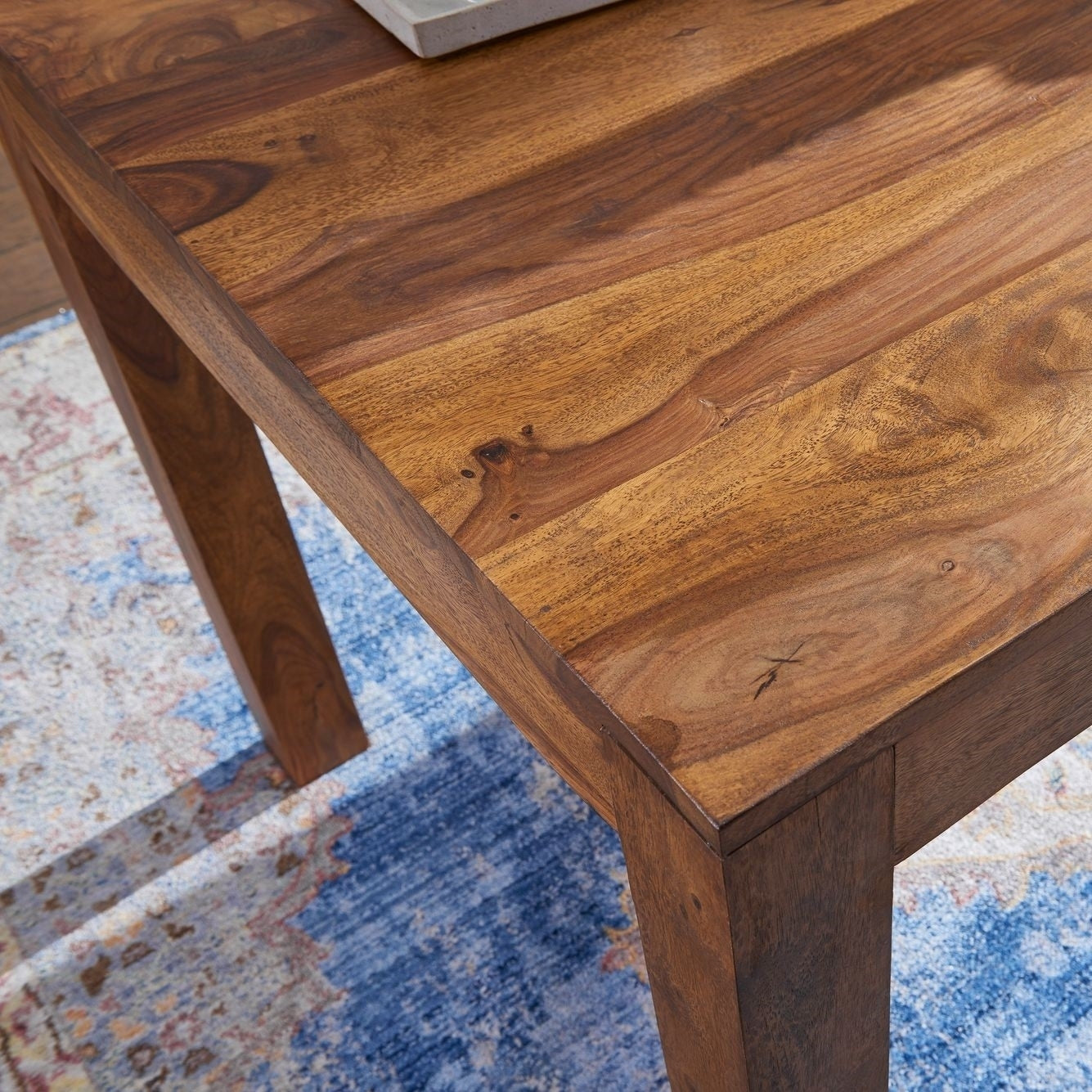 Solid Sheesham Wood Dining Table Contemporary Block-Leg Design