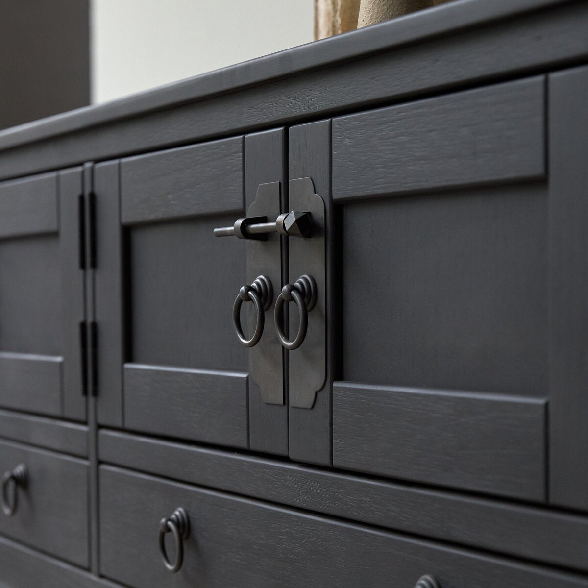 Onyx Black Solid Mango Wood TV Unit 2 Drawer 4 Door In Black Finish
