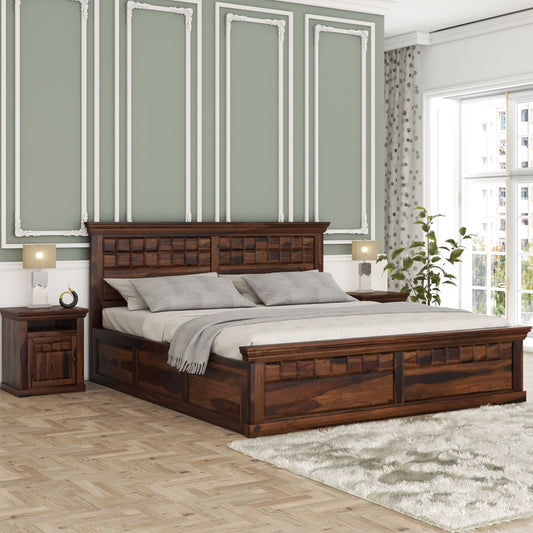 Prashiv Solid Wood King Size Drawer Storage Bed In Provincial Teak Finish