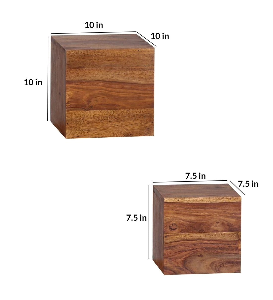 Sheesham Wood Floating Cube Wall Shelf in Teak Finish