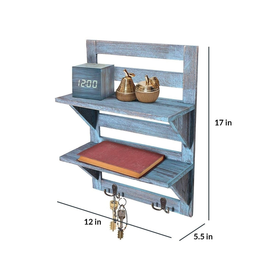 Shabby Chic Mango Wood Floating Wall Shelf in Blue Colour