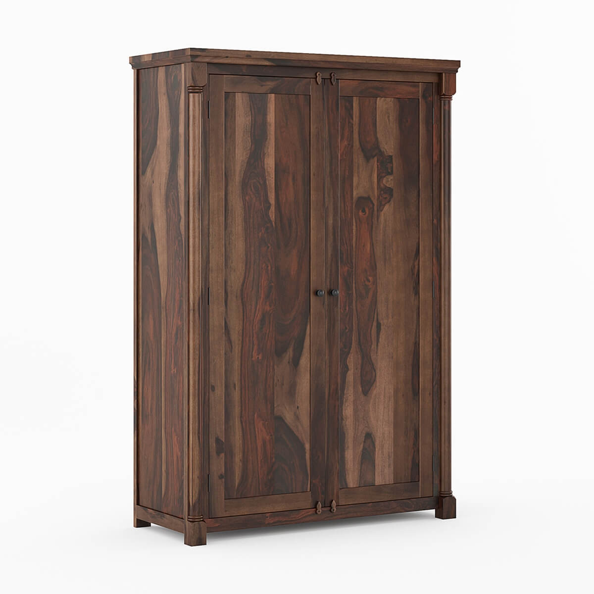 Classic Sheesham Wood 2-Door Wardrobe with Multi-Level Storage