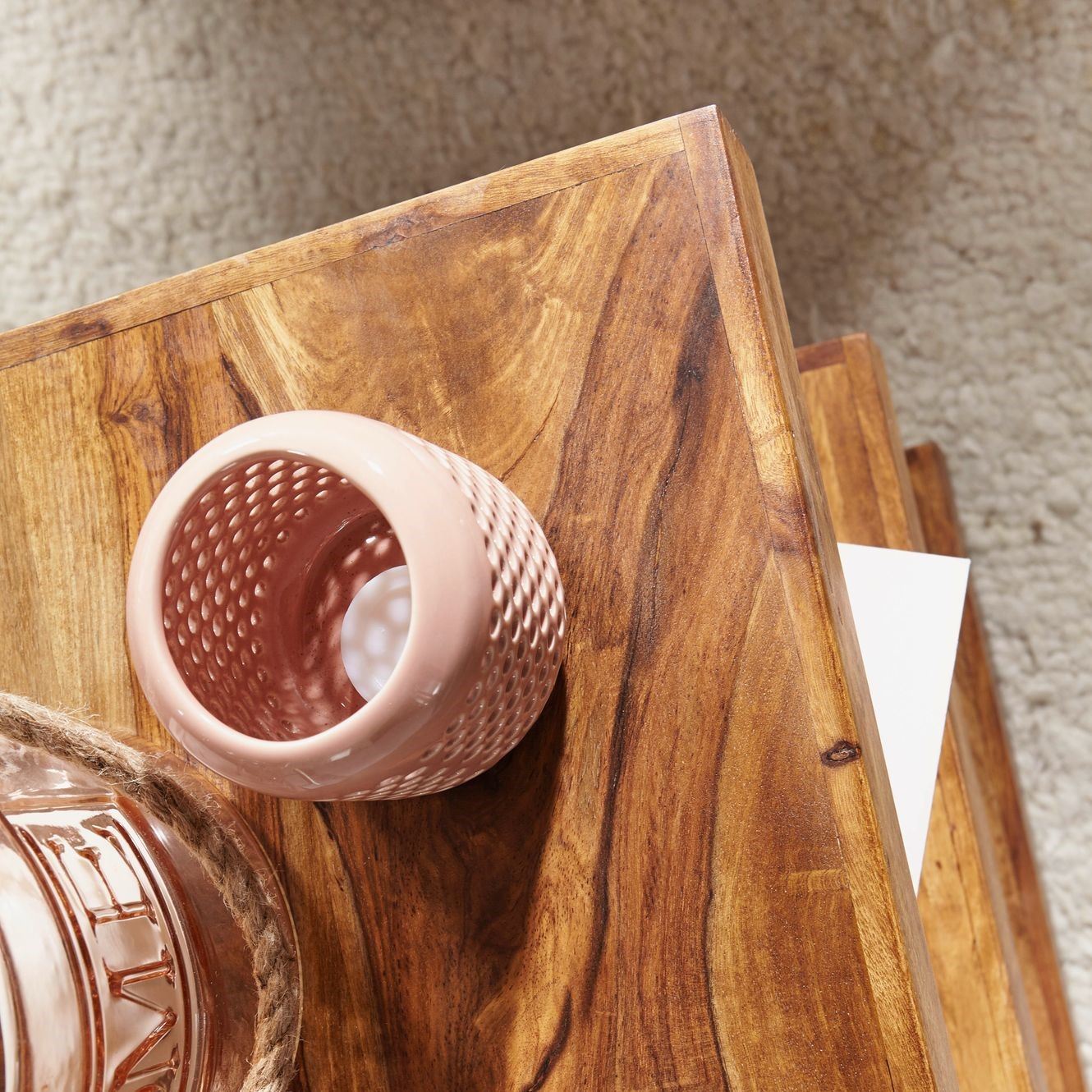 E- Shaped Solid Sheesham Wood Side Table