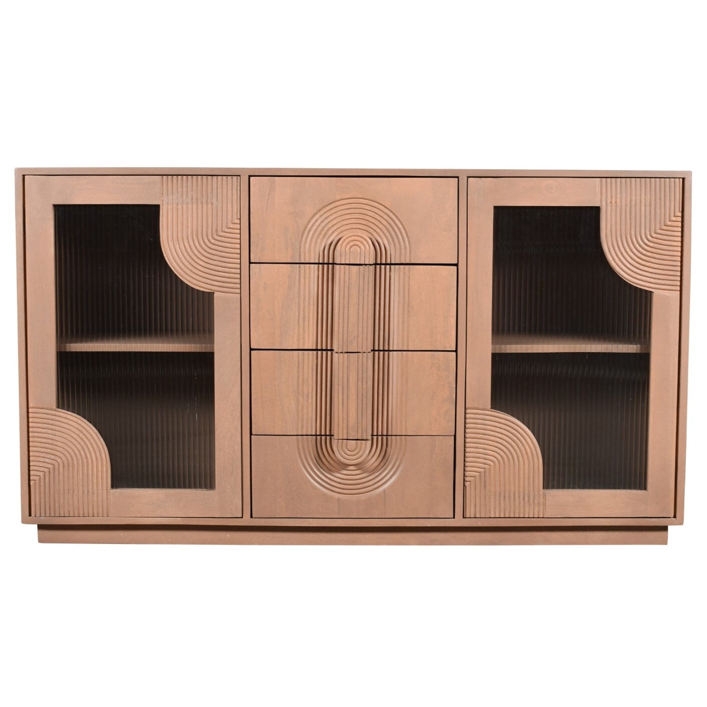 Art Deco-Inspired Fluted Glass Sideboard with 2 Door & 4 Drawer