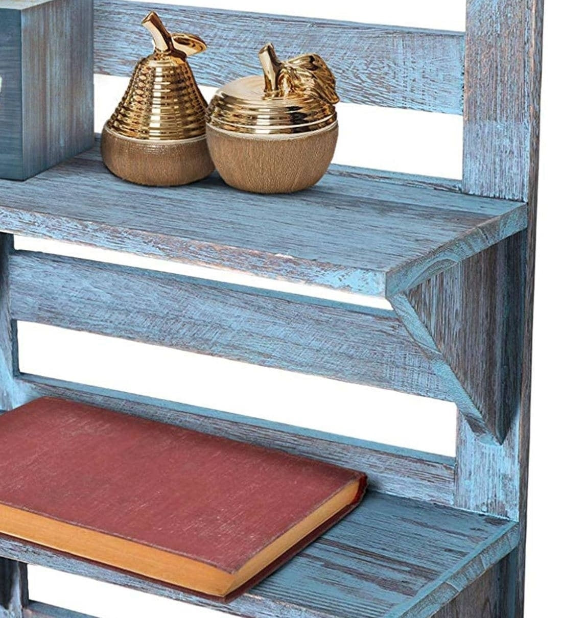 Shabby Chic Mango Wood Floating Wall Shelf in Blue Colour