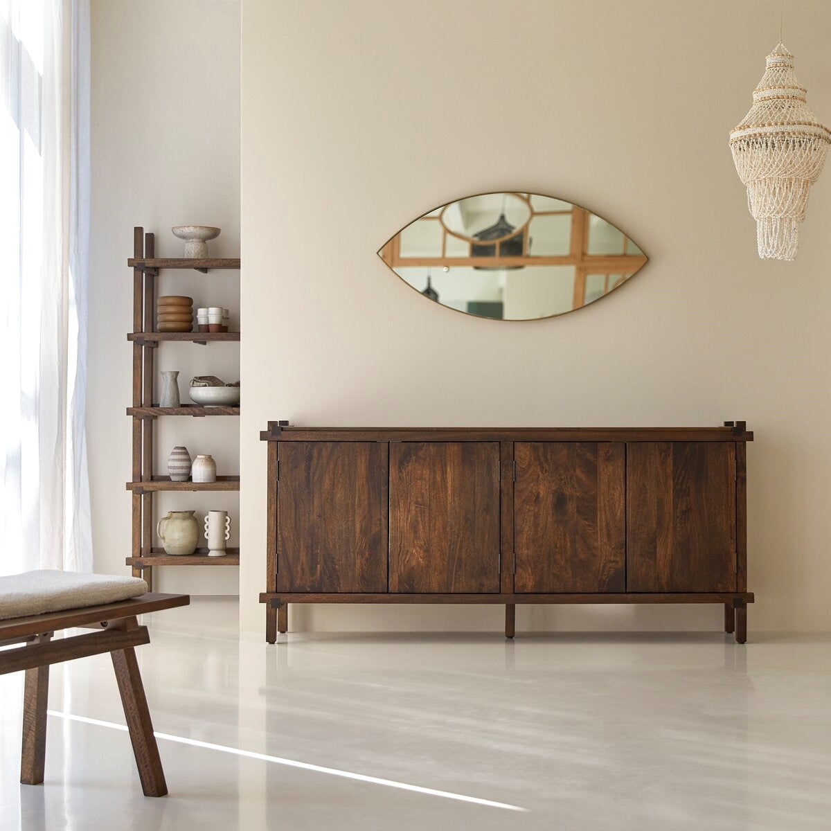 Zen Sanctuary Mango Wood Sideboard | 4-Door Storage with Minimalist Joinery