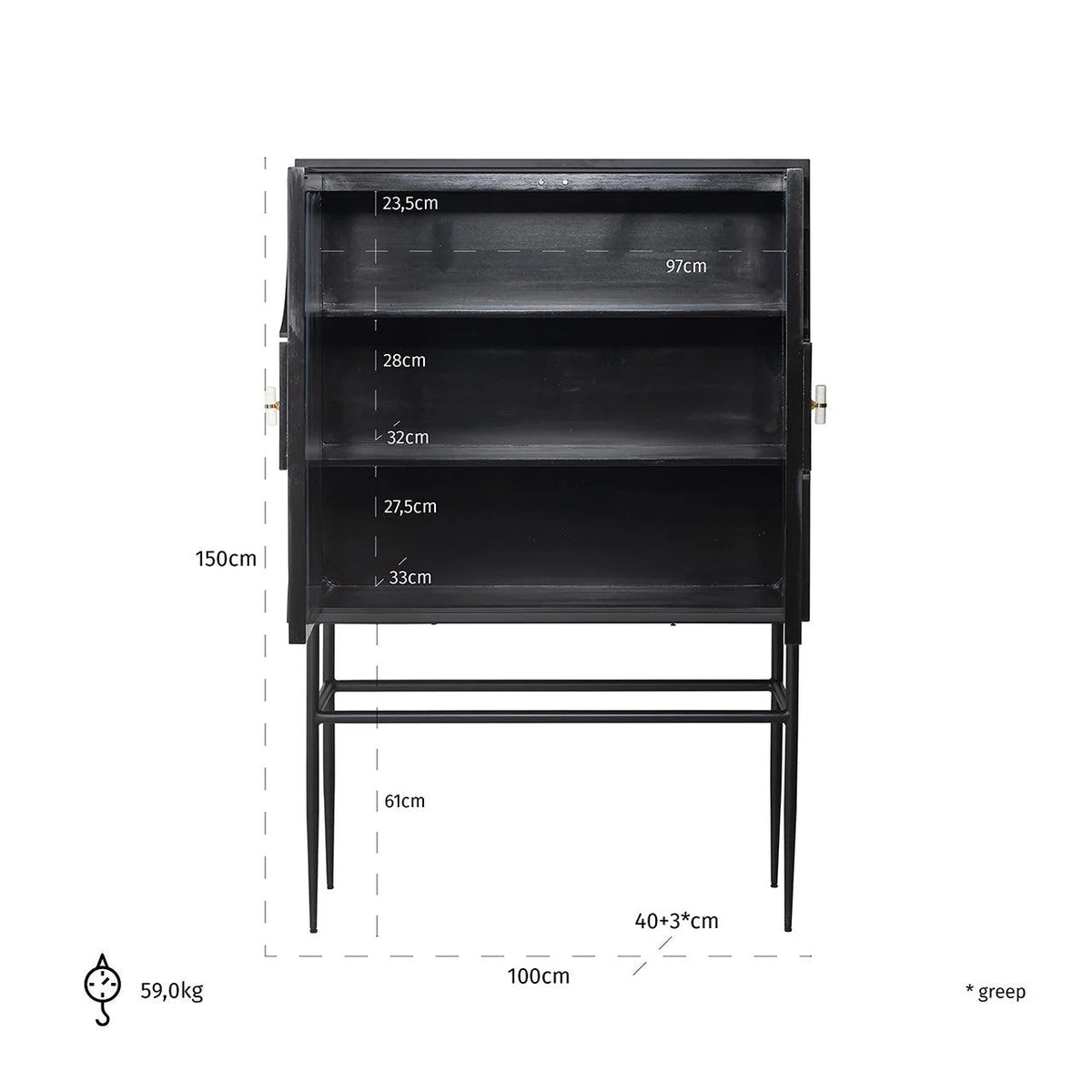 Magnus Solid Mango Wood Cabinet with Two Door in Black Finish
