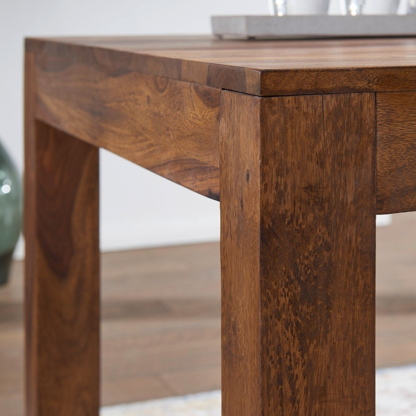 Solid Sheesham Wood Dining Table Contemporary Block-Leg Design