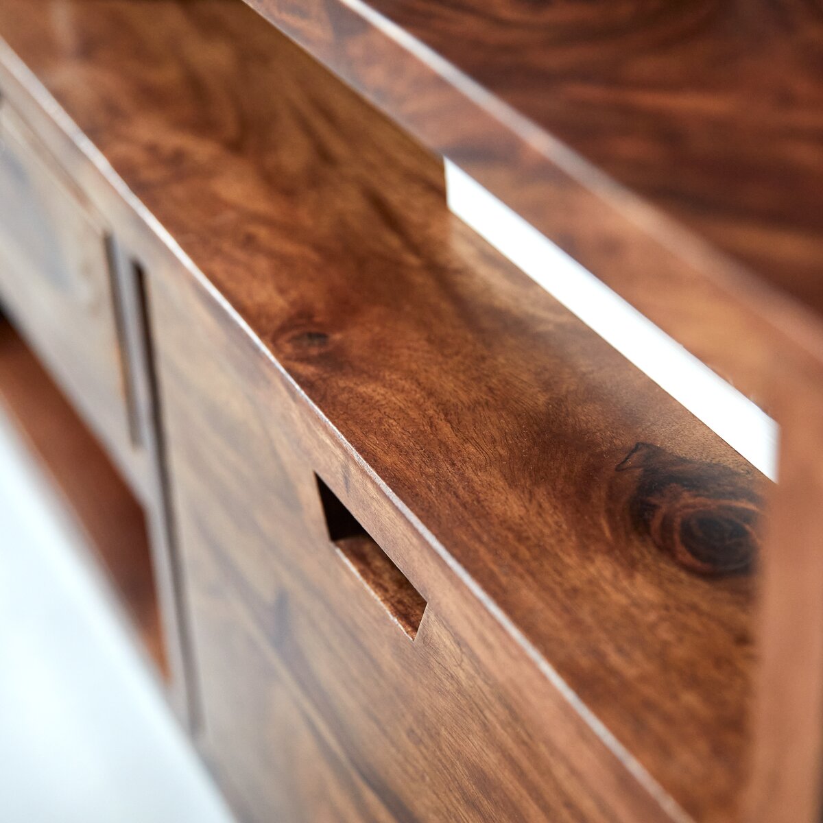 Trestle Solid Sheesham Wood TV Unit  In Honey Oak Finish