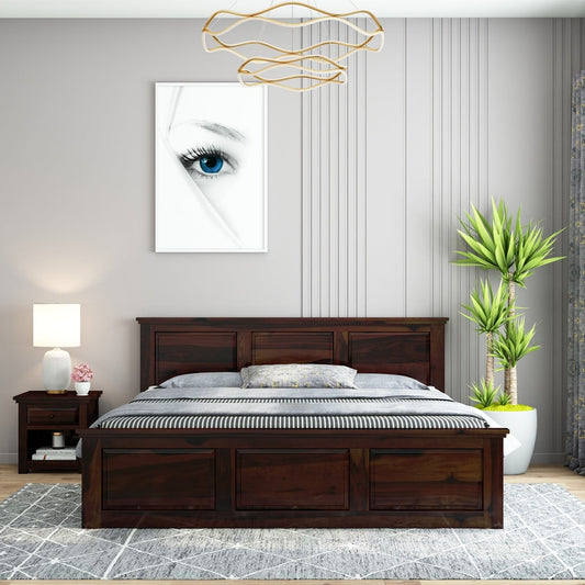 Stainfleld Solid Wood King Size Bed In Walnut Finish Premium Non-Storage Wooden Bed Frame
