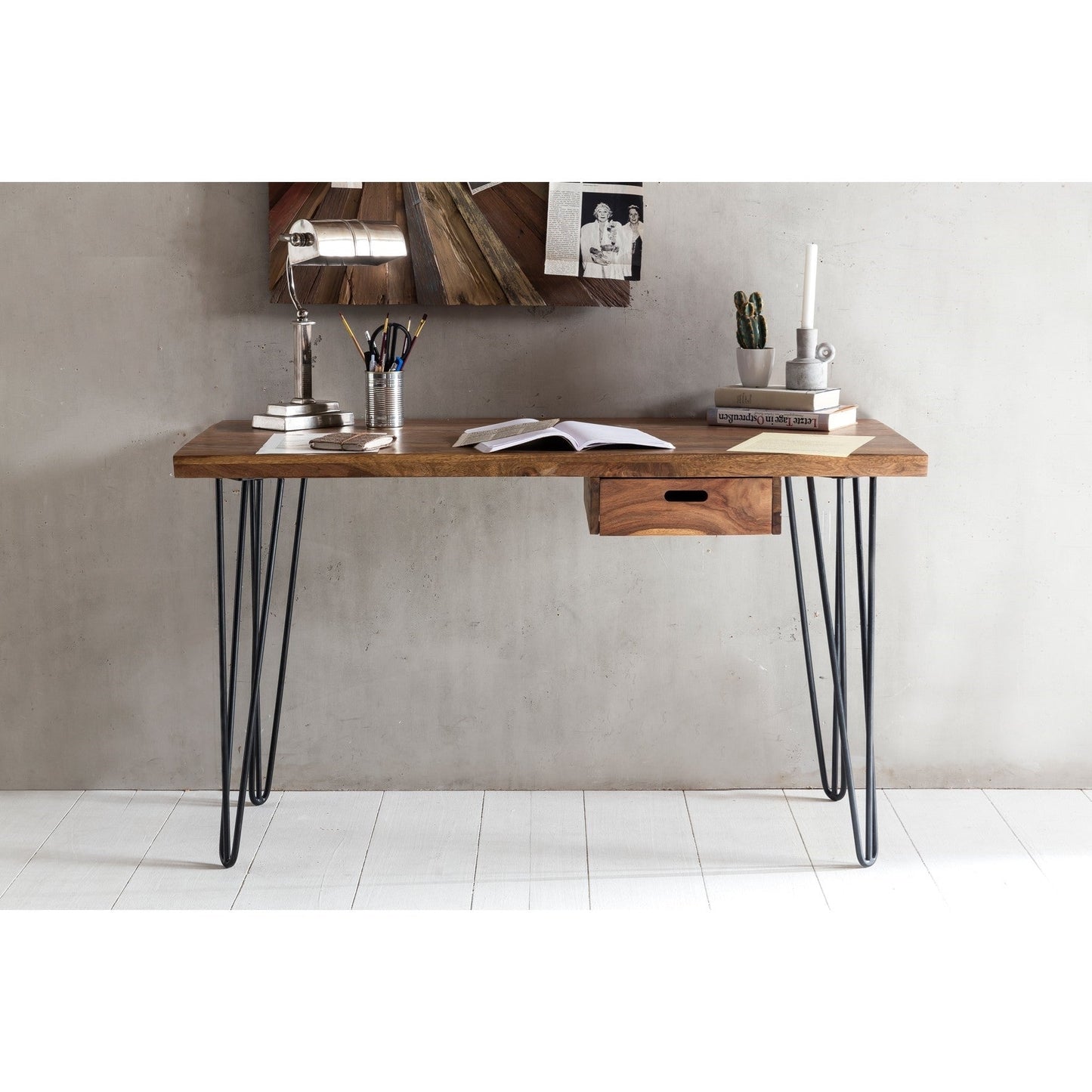 Solid Wood Sheesham Study Table | Rustic Modern Home Office Writing Desk