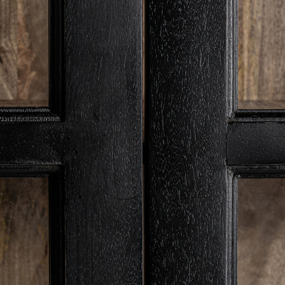 Industrial Farmhouse Black Solid Mango wood with 2 door Bookshelf in Rustic Black Finish