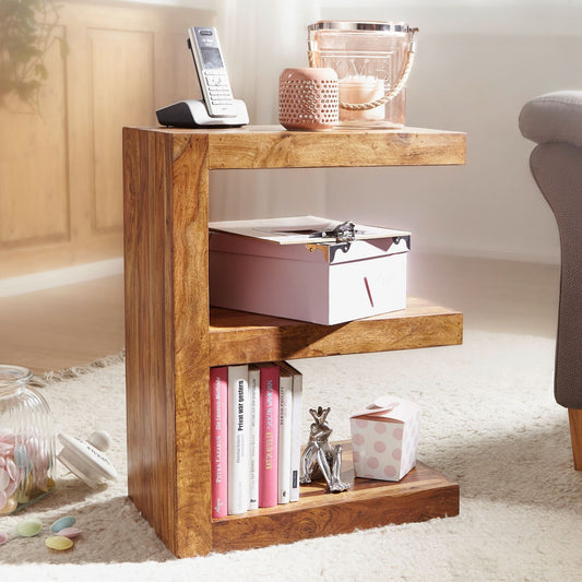 E- Shaped Solid Sheesham Wood Side Table