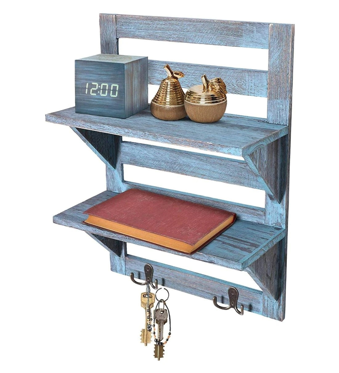 Shabby Chic Mango Wood Floating Wall Shelf in Blue Colour