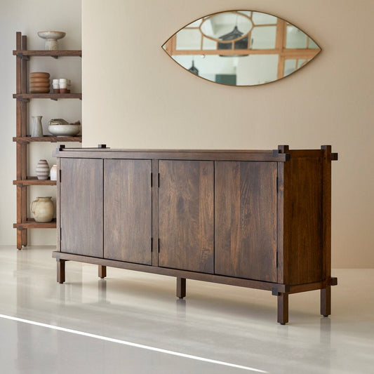 Zen Sanctuary Mango Wood Sideboard | 4-Door Storage with Minimalist Joinery