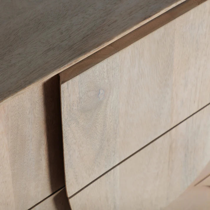 Zen Solid Mango wood Sideboard with Geometric Arch 3 Doors in White Wash Finish