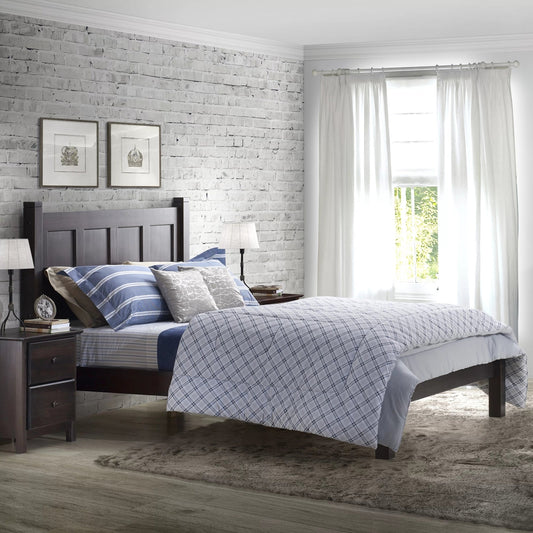 Aker Solid Wood Platform Bed  with Paneled Headboard | Dark Brown Finish