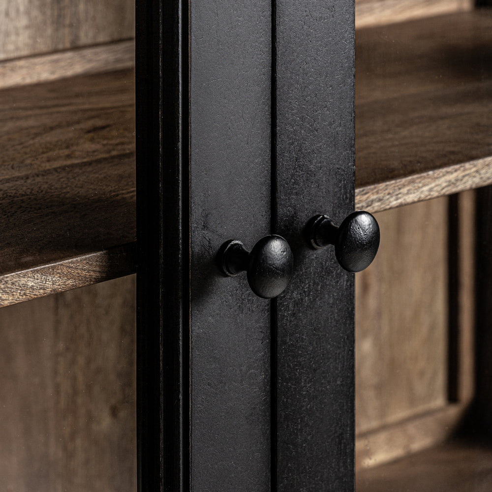 Industrial Farmhouse Black Solid Mango wood with 2 door Bookshelf in Rustic Black Finish