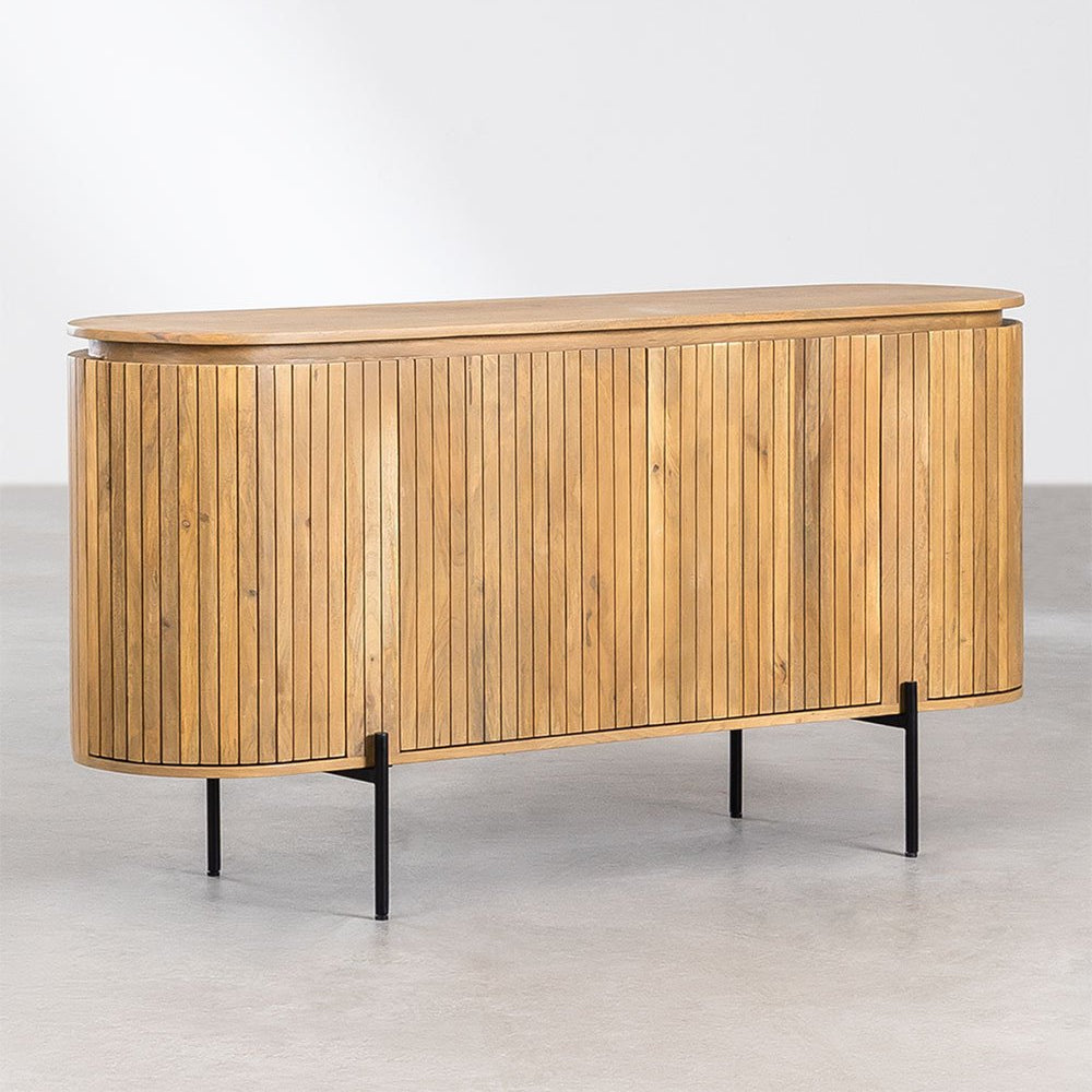 Fluted Curve Mango Wood Sideboard  with Black Metal Legs
