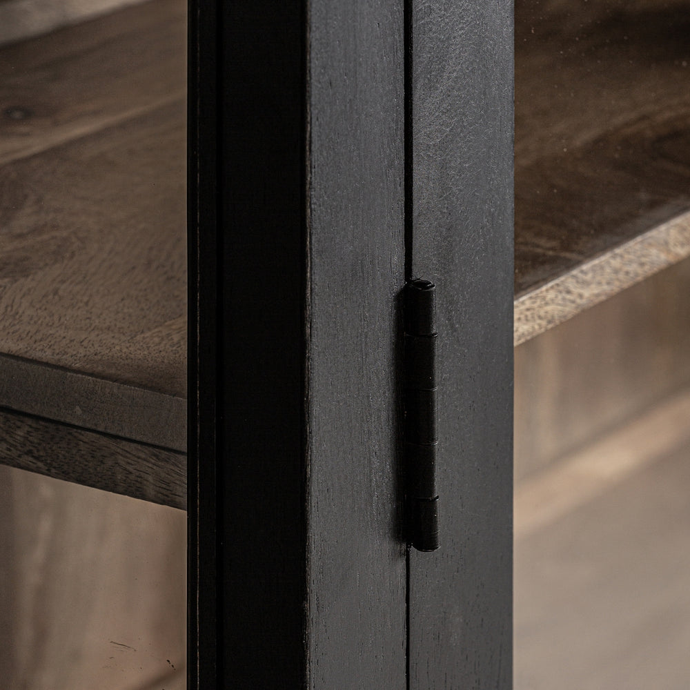 Industrial Farmhouse Black Solid Mango wood with 2 door Bookshelf in Rustic Black Finish