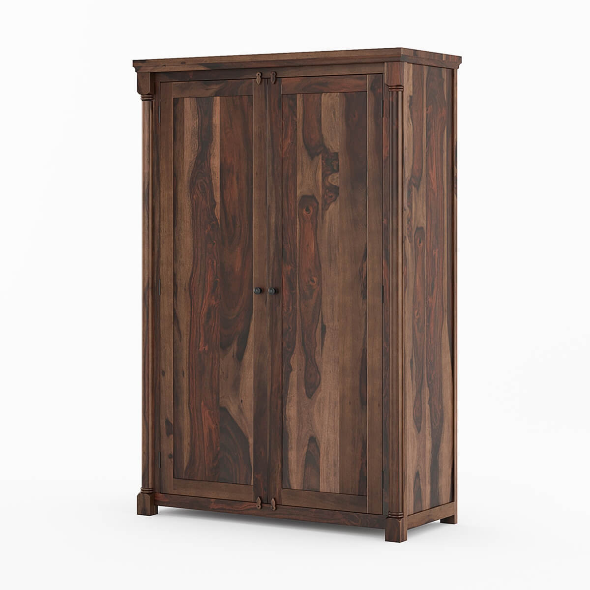 Classic Sheesham Wood 2-Door Wardrobe with Multi-Level Storage