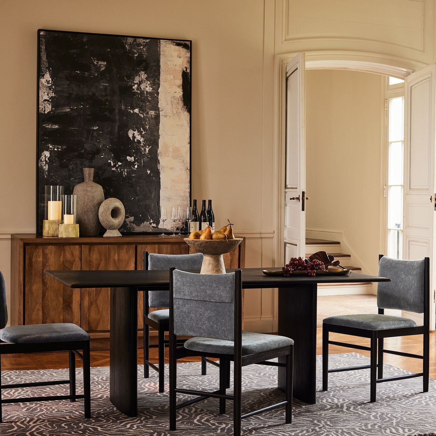 Reggie Solid Mango Wood Dining Table in Rustic Black finish