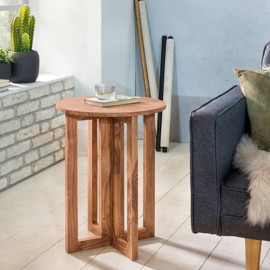 Hand Carved Mango Wood Round Side Table