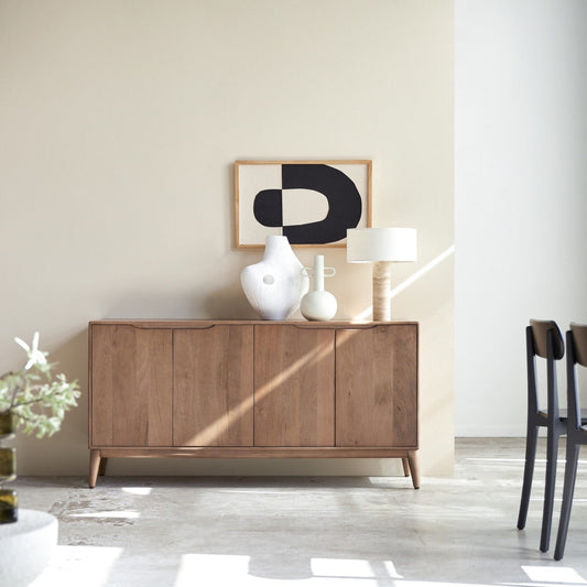 Scandi-MCM 4-Door Sideboard In Light Oak Finish