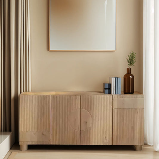 Amaze Contemporary Solid Mango Wood Sideboard with 4 Door in White Wash Finish