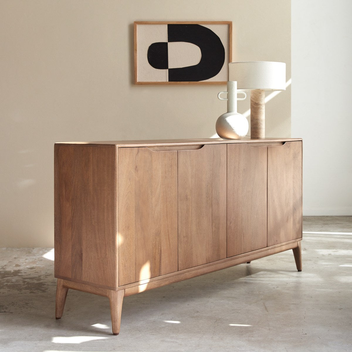 Scandi-MCM 4-Door Sideboard In Light Oak Finish