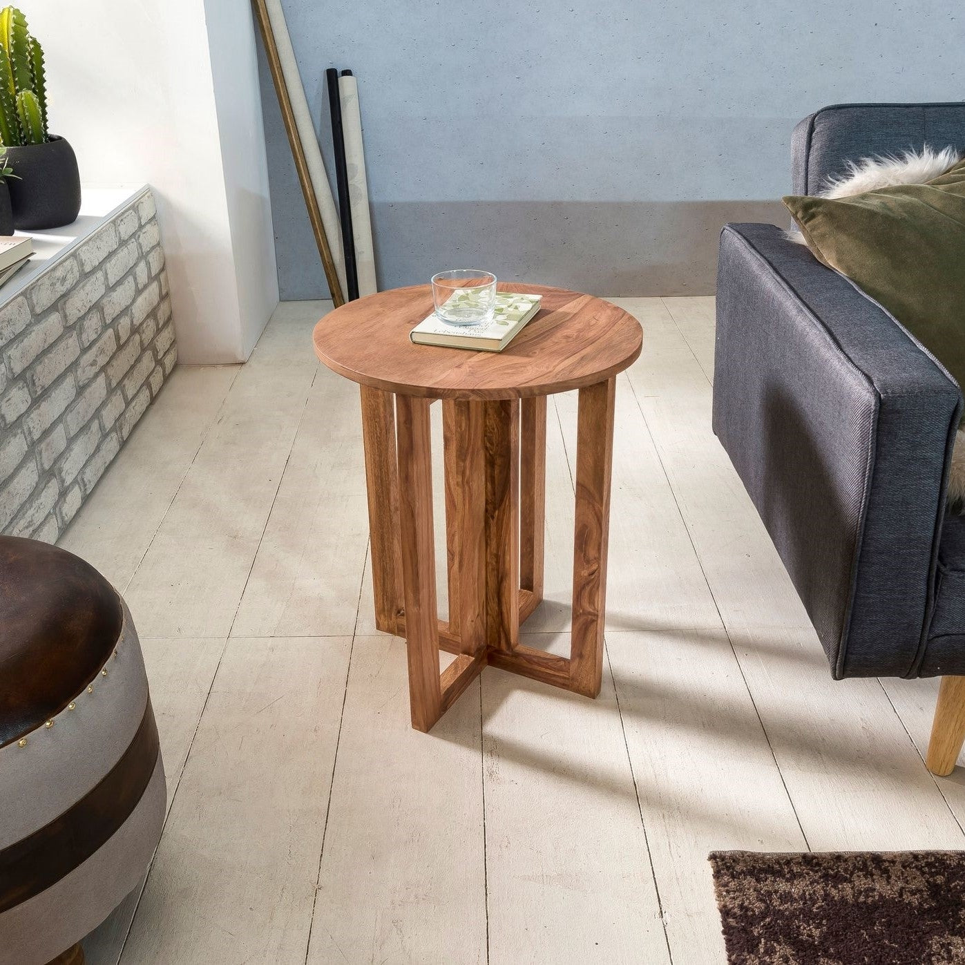 Hand Carved Mango Wood Round Side Table
