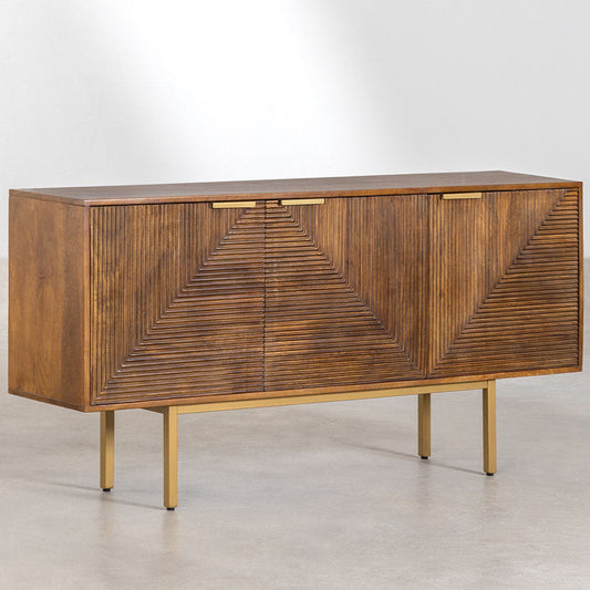 Elysian Fluted Mango Wood Sideboard | 3 Door in Natural Finish with Brushed Gold Legs