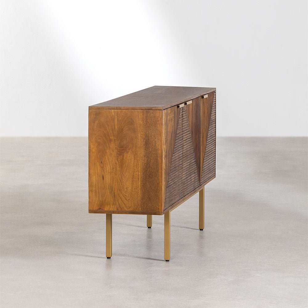 Elysian Fluted Mango Wood Sideboard | 3 Door in Natural Finish with Brushed Gold Legs