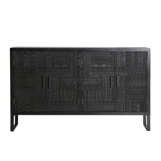 Admire Solid Mango wood Sideboard with 4 Door in Dark Finish with Metal Base