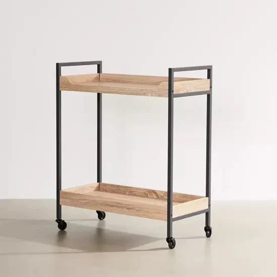Grizzo Serving Trolley Bar Cabinet with Wood Shelves & Gold Metal Frame