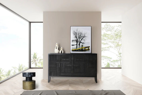 Admire Solid Mango wood Sideboard with 4 Door in Dark Finish with Metal Base